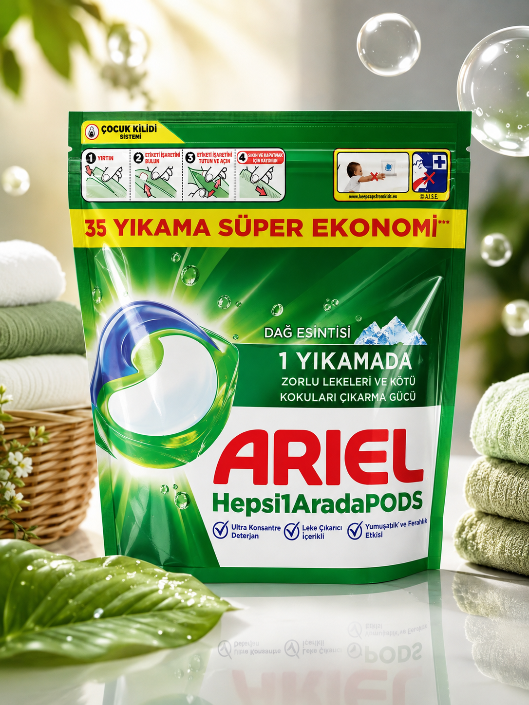 کپسول ماشین لباسشویی آریل ۳۵ عددی Hepsi1Arada PODS رایحه نسیم کوهستان