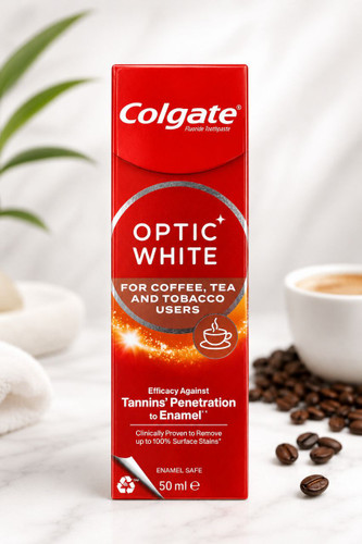 🦷 خمیردندان سفیدکننده کلگیت Optic White مناسب قهوه و چای ۵۰ میل