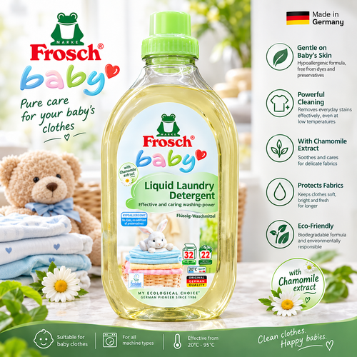 مایع لباسشویی کودک گیاهی فروش Frosch Baby حاوی عصاره بابونه ۱.۵ لیتر