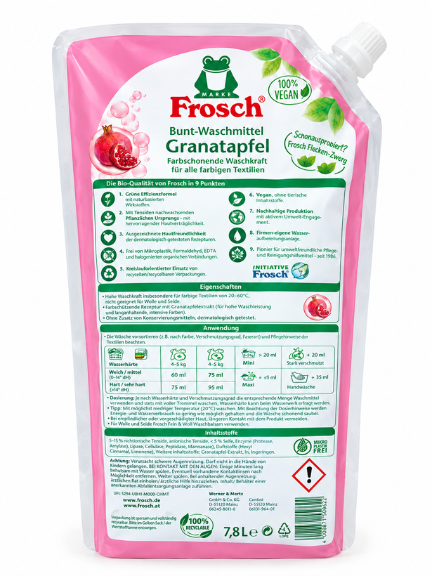 مایع لباسشویی فروسش Frosch مدل انار مناسب لباسهای رنگی ۱.۸ لیتری