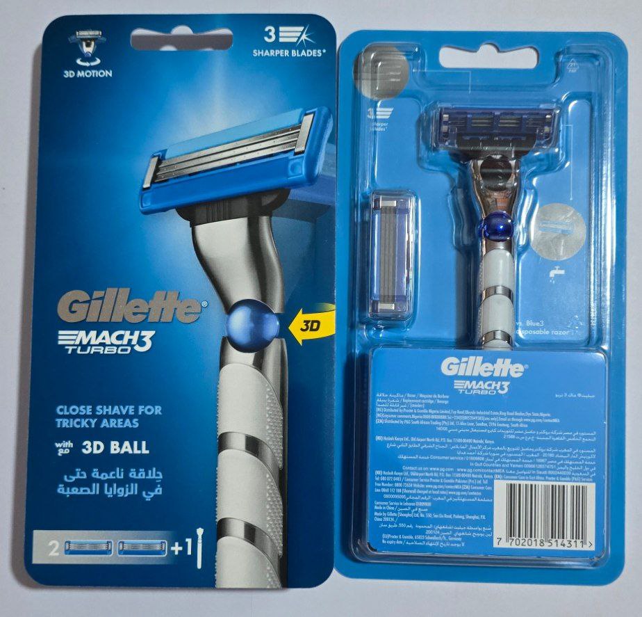 دسته اصلاح ژیلت مچ ۳ توربو با توپ سه‌بعدی به همراه ۲ تیغ یدک | Gillette Mach3 Turbo 3D Ball