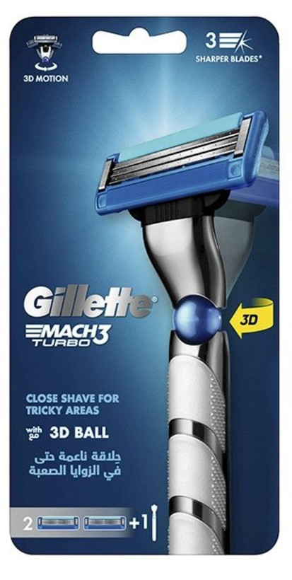 دسته اصلاح ژیلت مچ ۳ توربو با توپ سهبعدی به همراه ۲ تیغ یدک | Gillette Mach3 Turbo 3D Ball