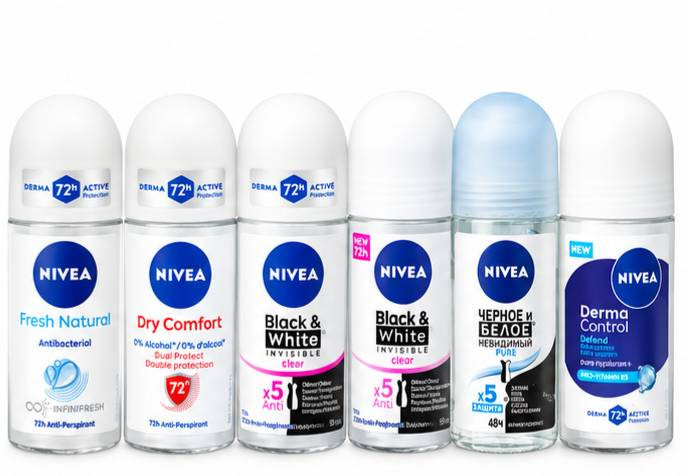 رول ضد تعریق نیوآ NIVEA مدلهای Fresh Natural، Dry Comfort، Black & White، Invisible Pure و Derma Control
